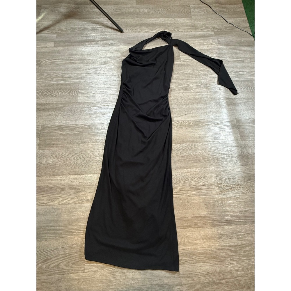Saints 21 Womens Black Cowl Neck Halter Ruched Maxi Dress DM550 Size S NWT